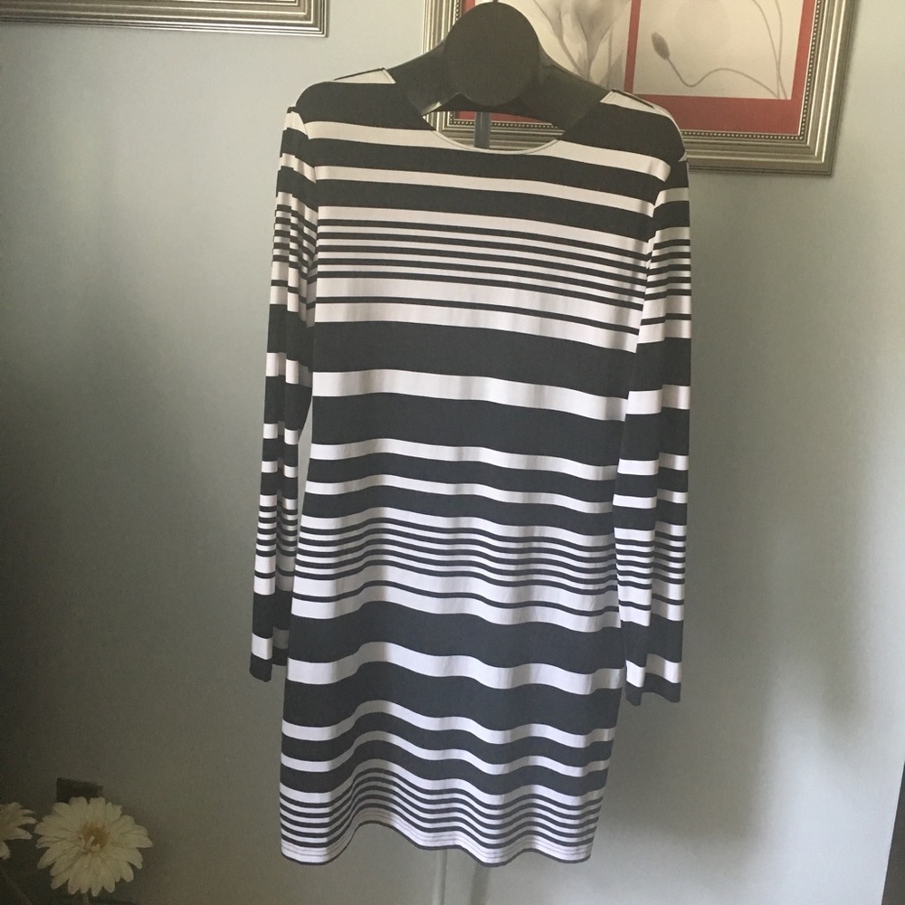 Jennifer Lopez Black and White Striped Dress